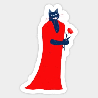 Tall and handsome blue cat in red with red flower for you Sticker